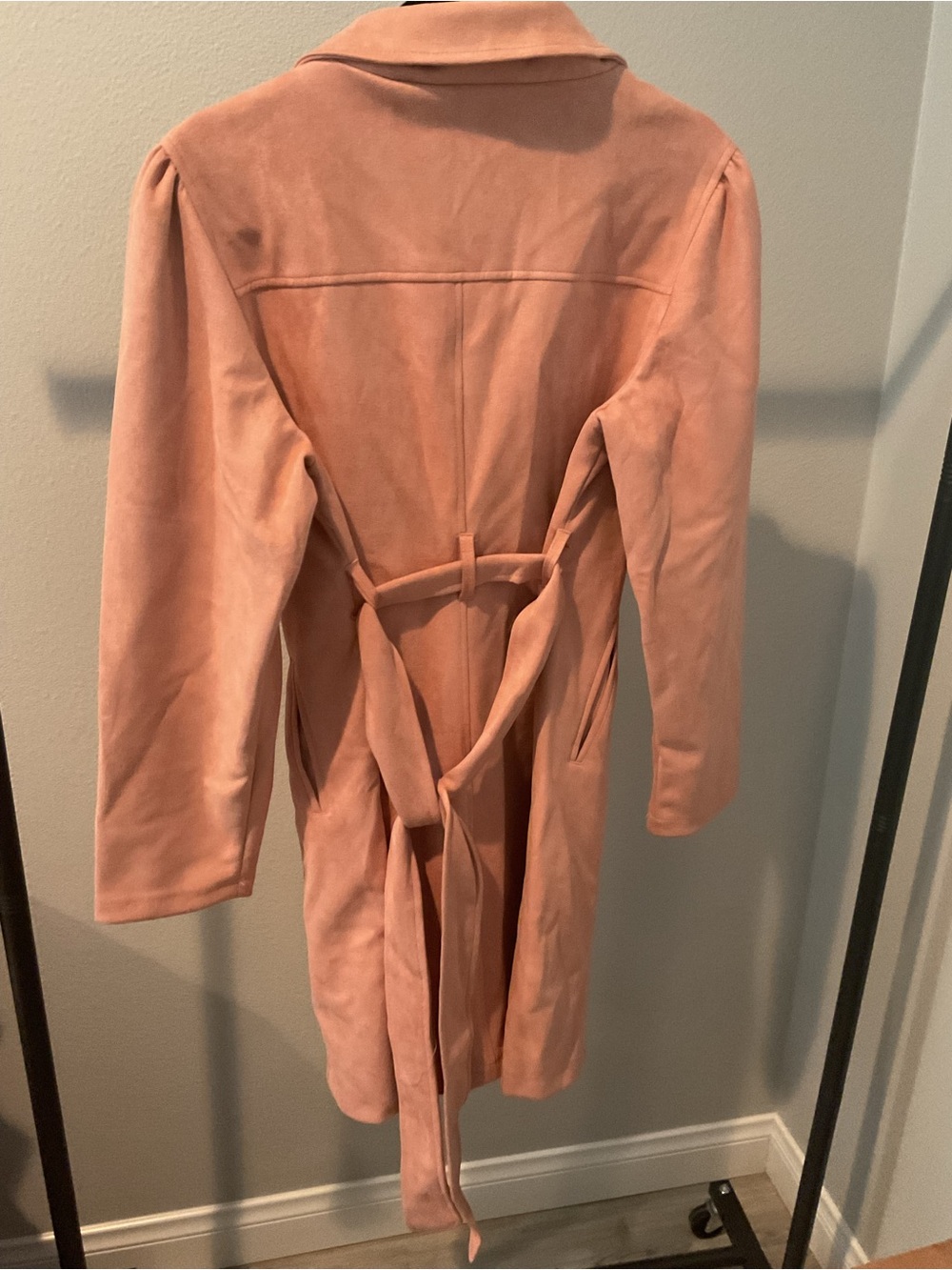 hazel Blush salmon Suede Trench Coat - Picture 4 of 6